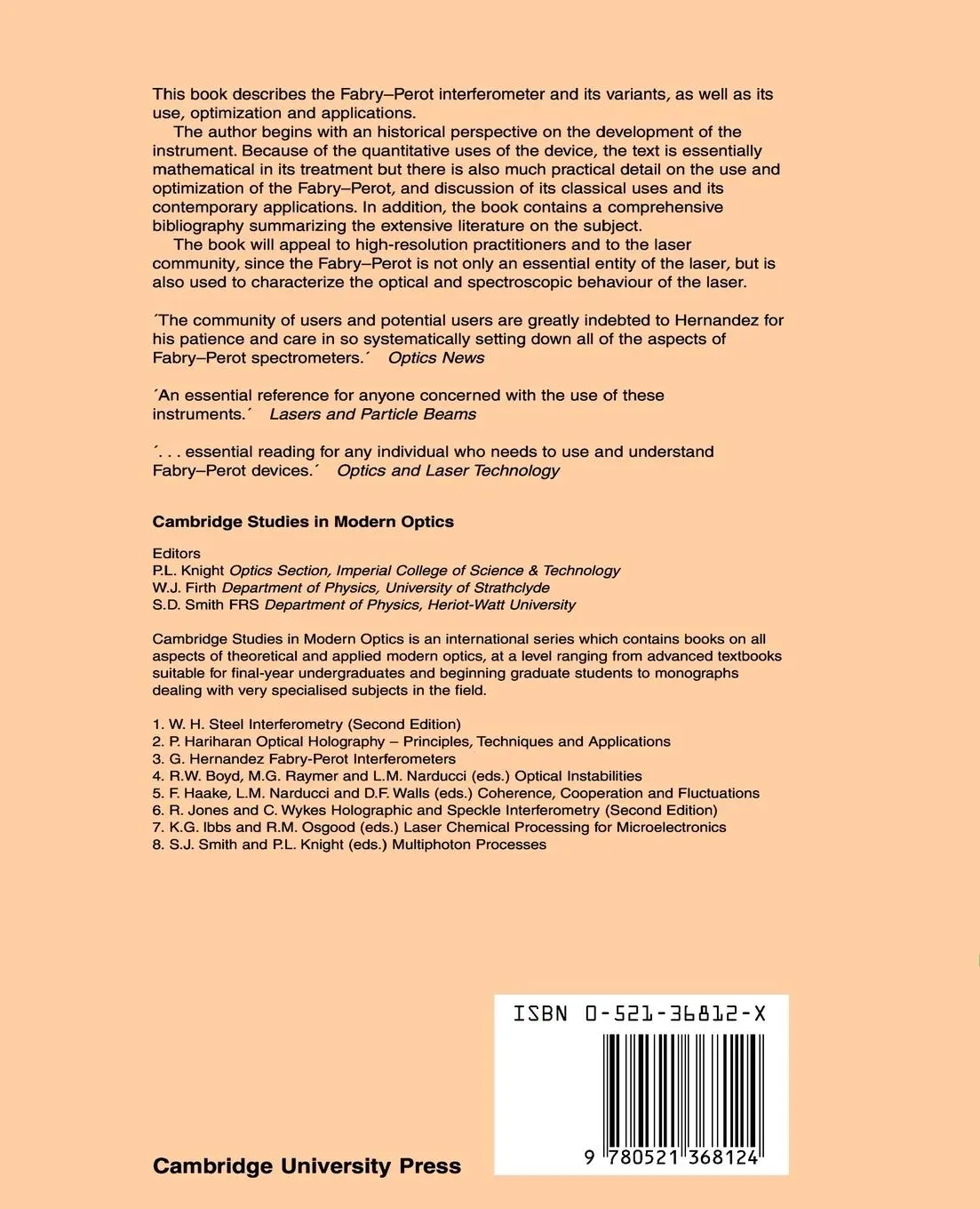 Rückseite: 9780521368124 | Fabry-Perot Interferometers | G. Hernandez | Taschenbuch | Englisch