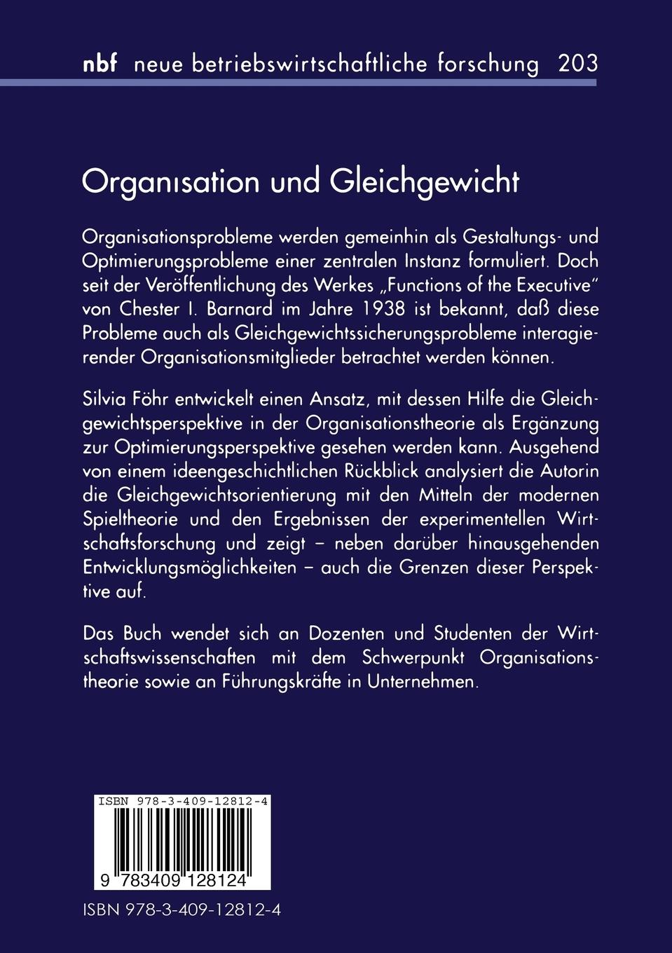 Rückseite: 9783409128124 | Organisation und Gleichgewicht | Silvia Föhr | Taschenbuch | xvi