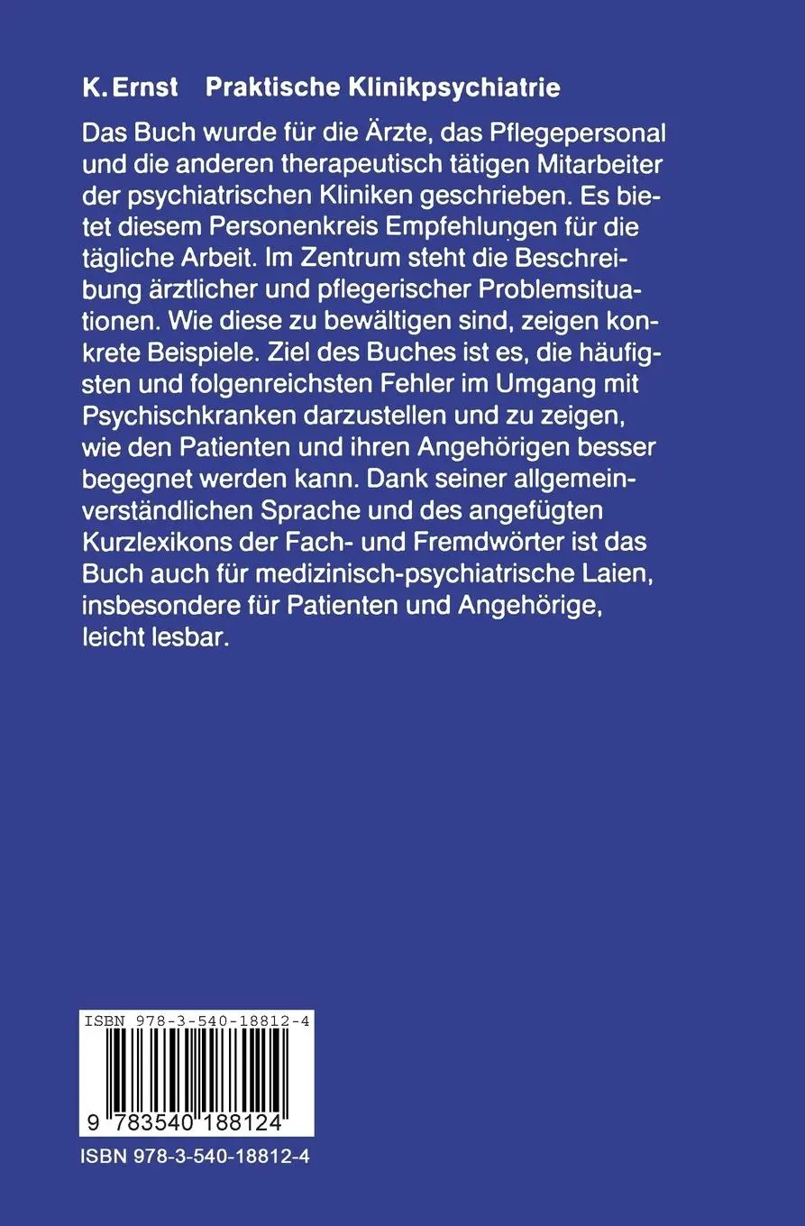 Rückseite: 9783540188124 | Praktische Klinikpsychiatrie | Klaus Ernst | Taschenbuch | xx | 1988