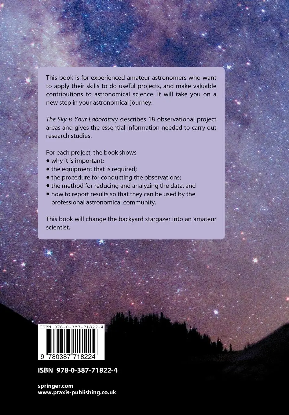 Rückseite: 9780387718224 | The Sky is Your Laboratory | Advanced Astronomy Projects for Amateurs