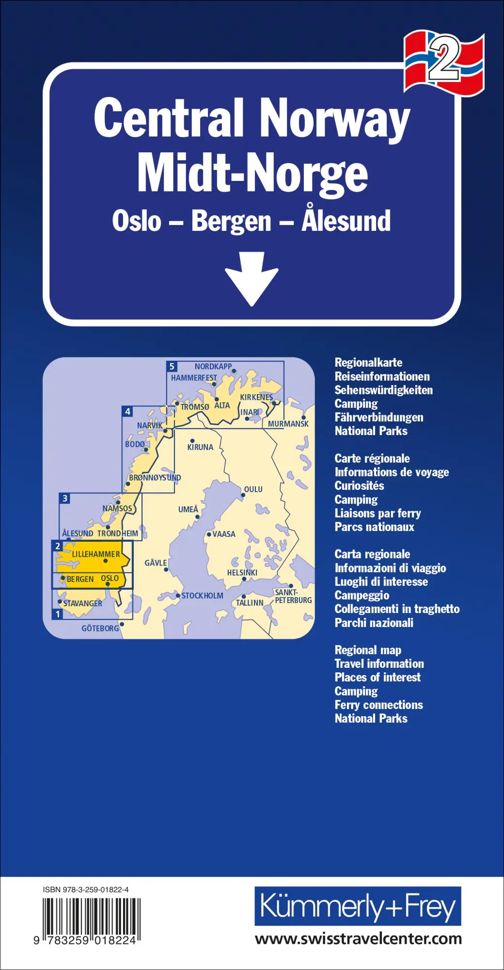 Rückseite: 9783259018224 | Kümmerly+Frey Regional-Strassenkarte 2 Mittel-Norwegen 1:335.000 | AG