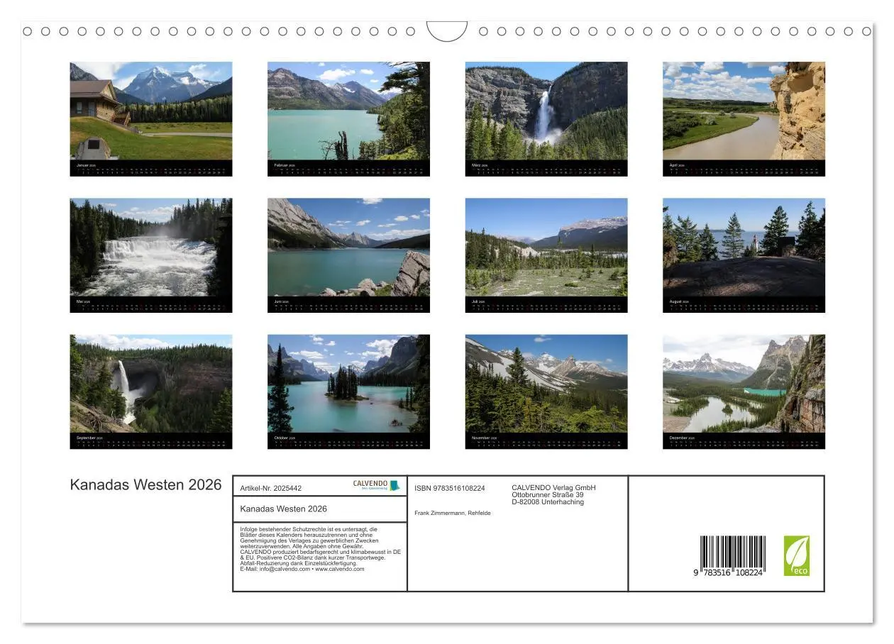 Bild: 9783516108224 | Kanadas Westen 2026 (Wandkalender 2026 DIN A3 quer), CALVENDO...