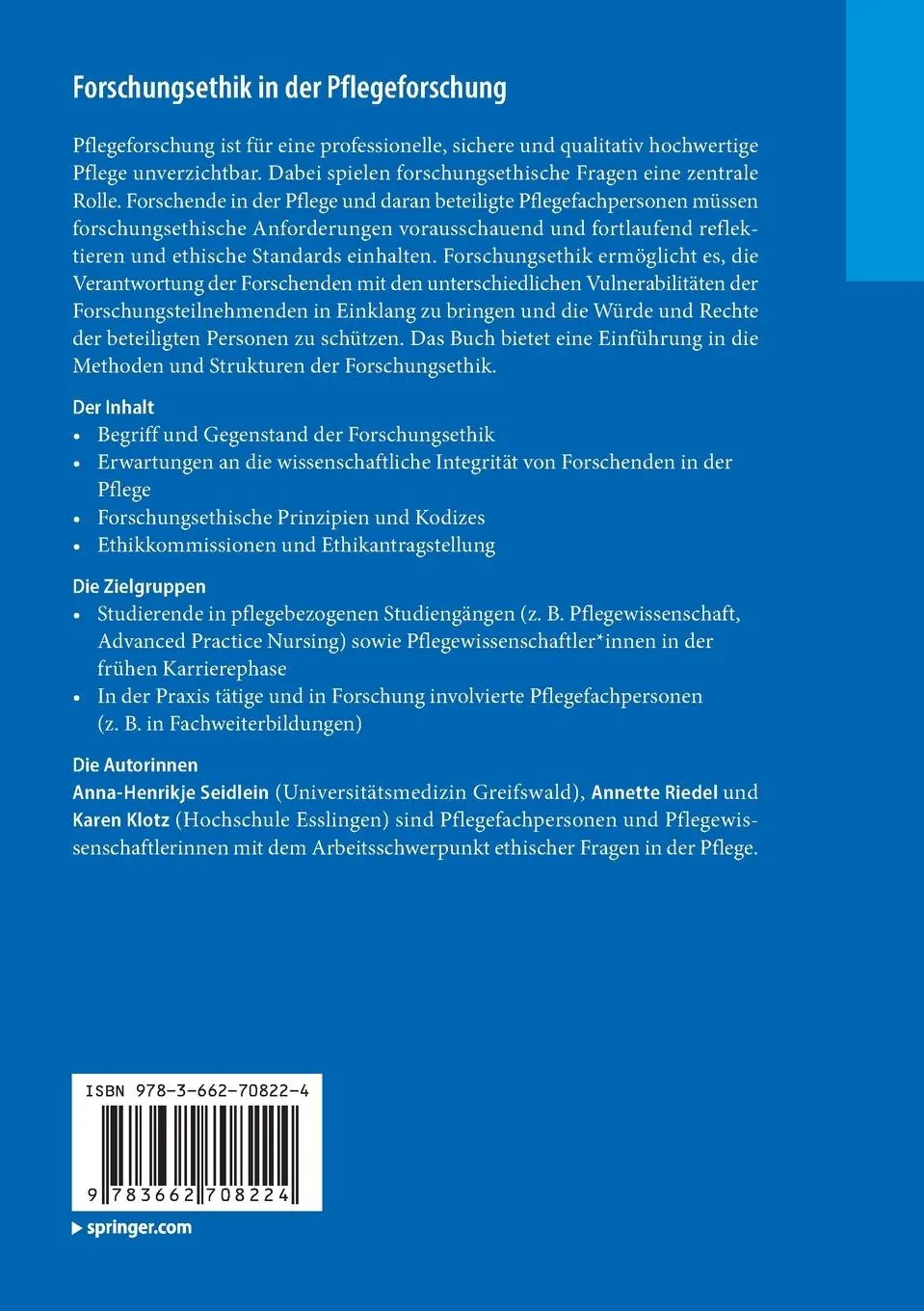 Rückseite: 9783662708224 | Forschungsethik in der Pflegeforschung | Seidlein (u. a.) | Buch | ix