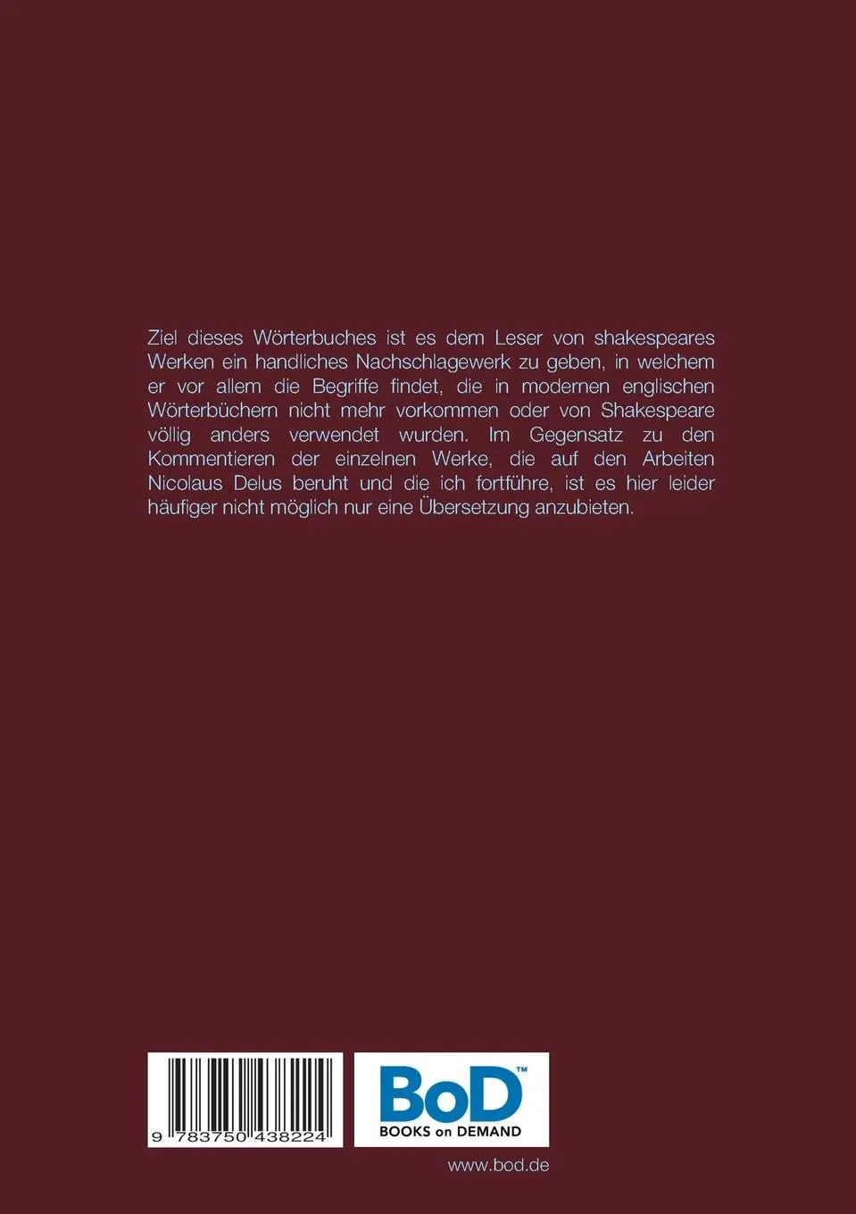 Rückseite: 9783750438224 | Handwörterbuch der shakespeareschen Sprache | Torsten Bahnsen | Buch