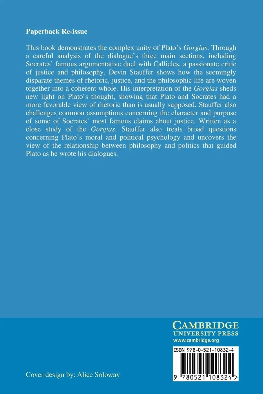 Rückseite: 9780521108324 | The Unity of Plato's 'Gorgias' | Devin Stauffer (u. a.) | Taschenbuch