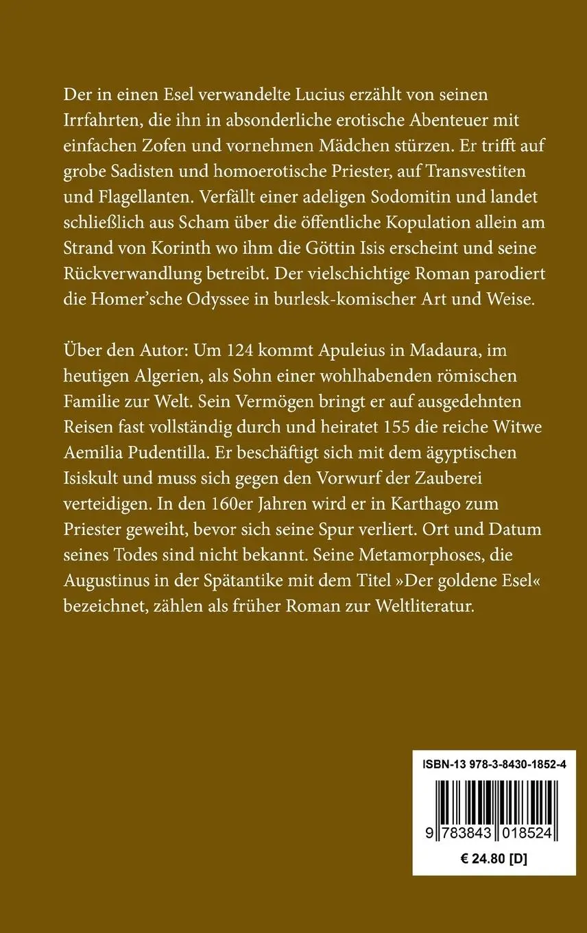 Rückseite: 9783843018524 | Der goldene Esel | Metamorphoses Asinus aureus | Apuleius | Buch