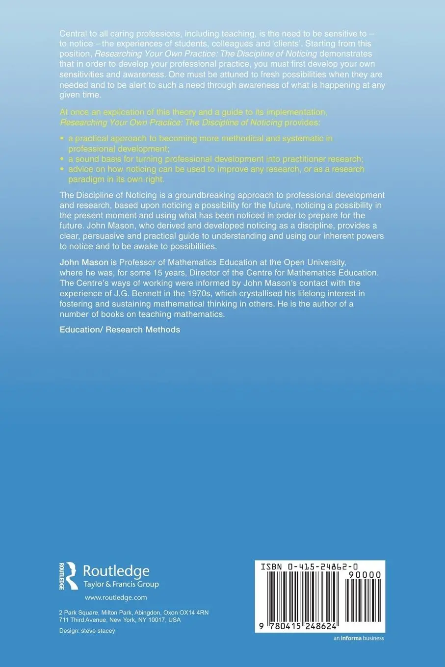 Rückseite: 9780415248624 | Researching Your Own Practice | The Discipline of Noticing | Mason