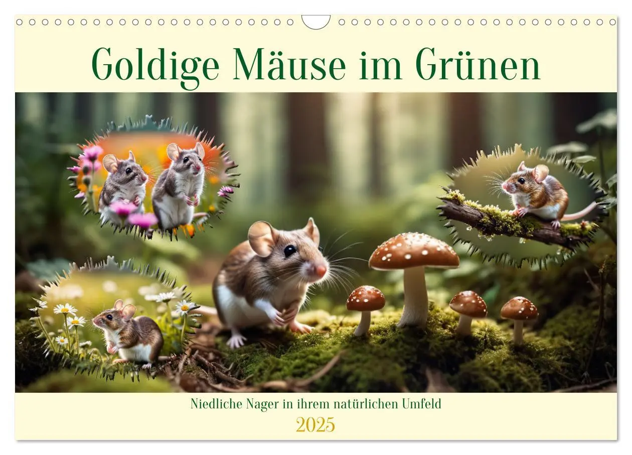Cover: 9783457148624 | Goldige Mäuse im Grünen (Wandkalender 2025 DIN A3 quer), CALVENDO...