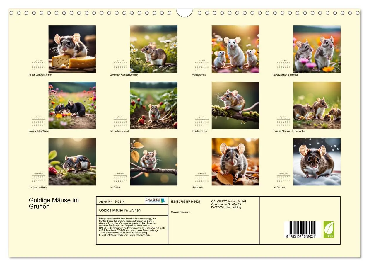 Bild: 9783457148624 | Goldige Mäuse im Grünen (Wandkalender 2025 DIN A3 quer), CALVENDO...