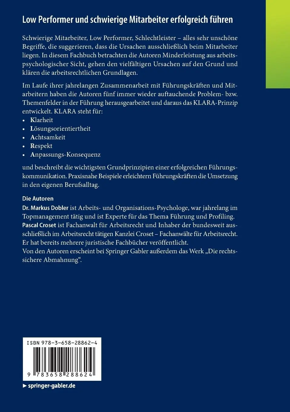 Rückseite: 9783658288624 | Low Performer und schwierige Mitarbeiter erfolgreich führen | Buch
