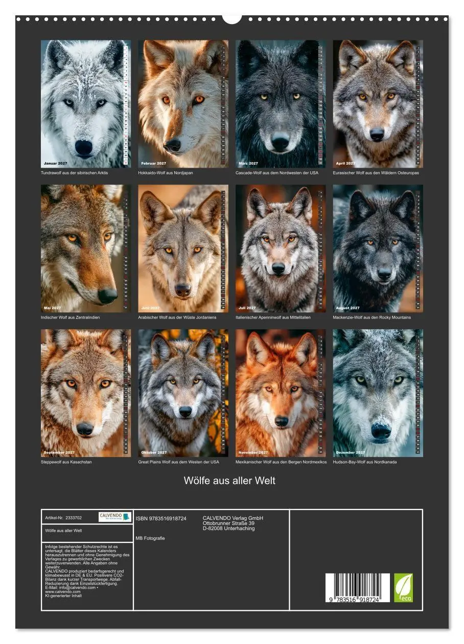 Bild: 9783516918724 | Wölfe aus aller Welt (hochwertiger Premium Wandkalender 2027 DIN A2...