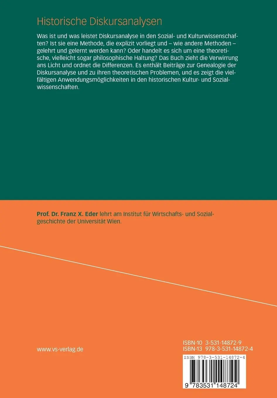 Rückseite: 9783531148724 | Historische Diskursanalysen | Genealogie, Theorie, Anwendungen | Eder
