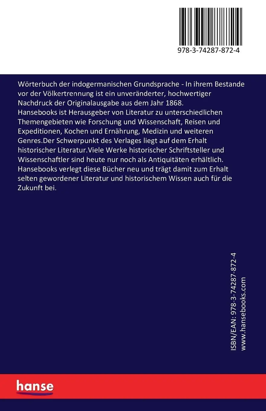 Rückseite: 9783742878724 | Wörterbuch der indogermanischen Grundsprache | Fick (u. a.) | Buch