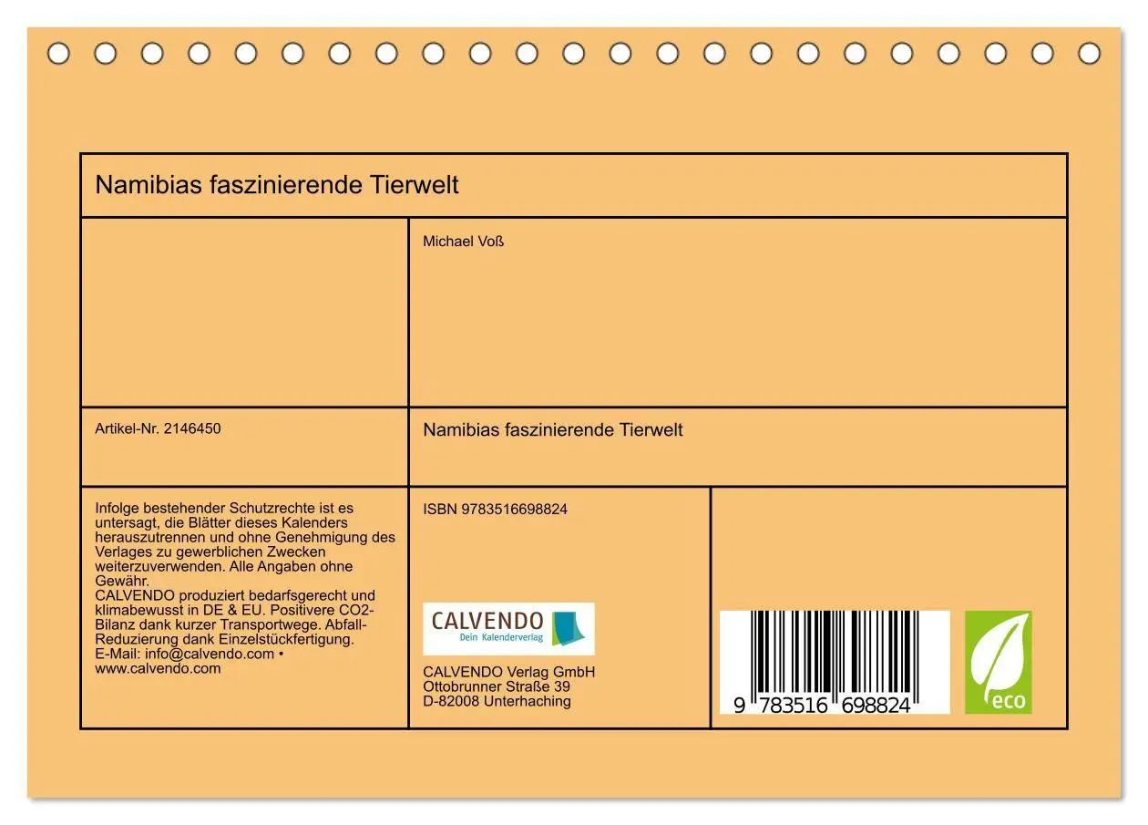 Bild: 9783516698824 | Namibias faszinierende Tierwelt (Tischkalender 2026 DIN A5 quer),...