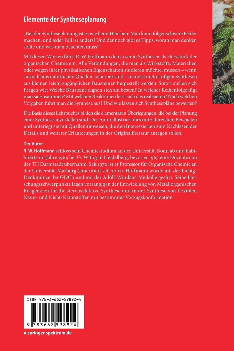 Rückseite: 9783662598924 | Elemente der Syntheseplanung | R. W. Hoffmann | Taschenbuch | ix