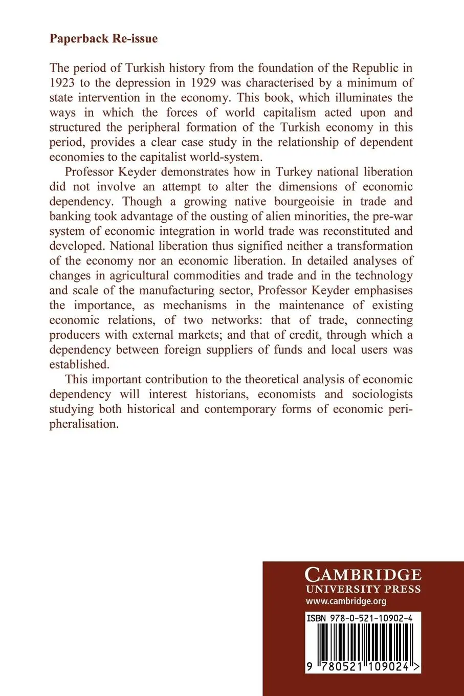 Rückseite: 9780521109024 | The Definition of a Peripheral Economy | Turkey 1923 1929 | Keyder