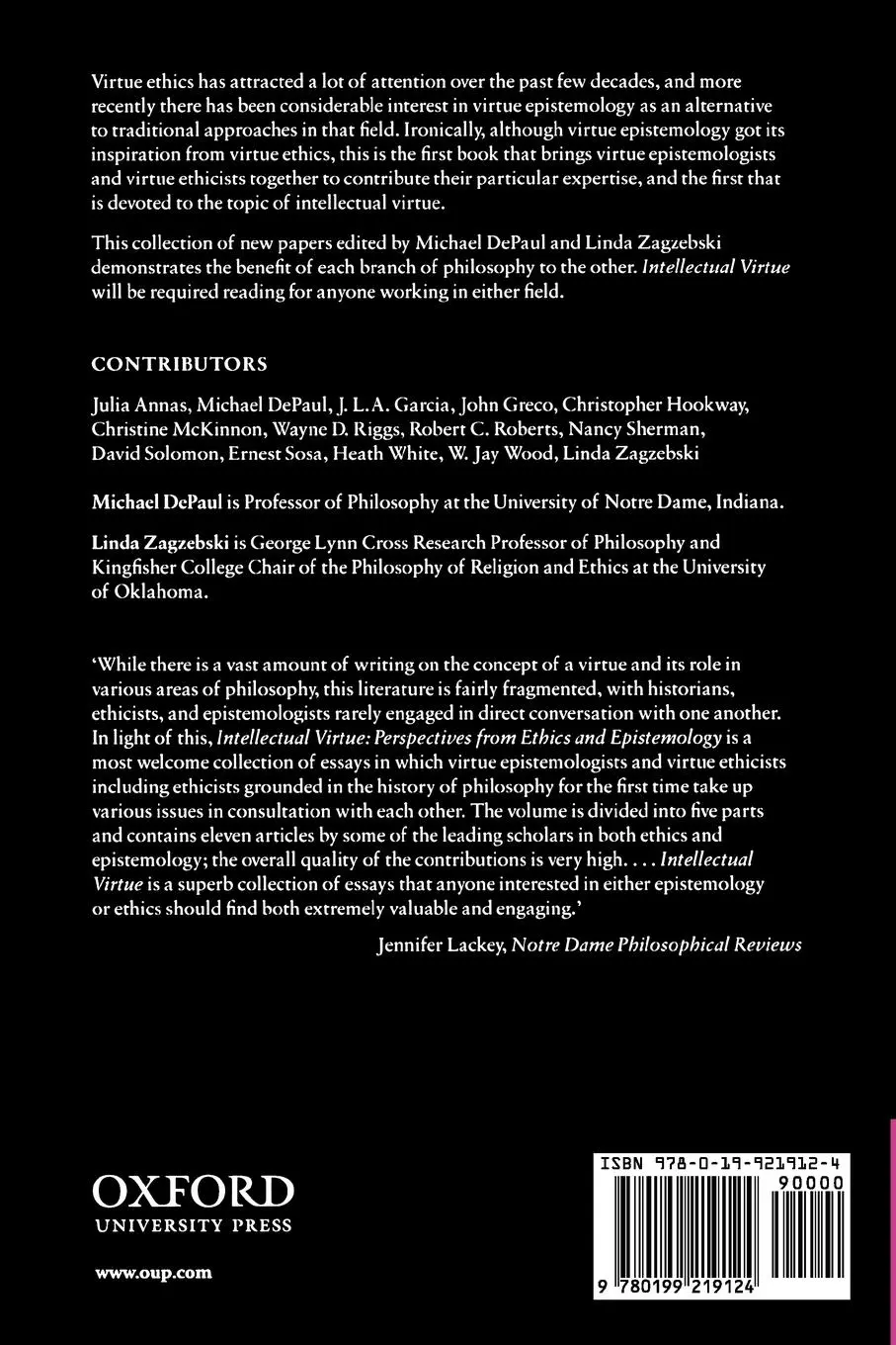 Rückseite: 9780199219124 | Intellectual Virtue | Perspectives from Ethics and Epistemology | Buch