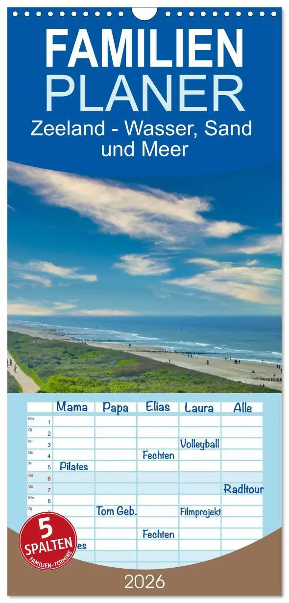 Cover: 9783516499124 | Familienplaner 2026 - Zeeland - Wasser, Sand und Meer mit 5 Spalten...
