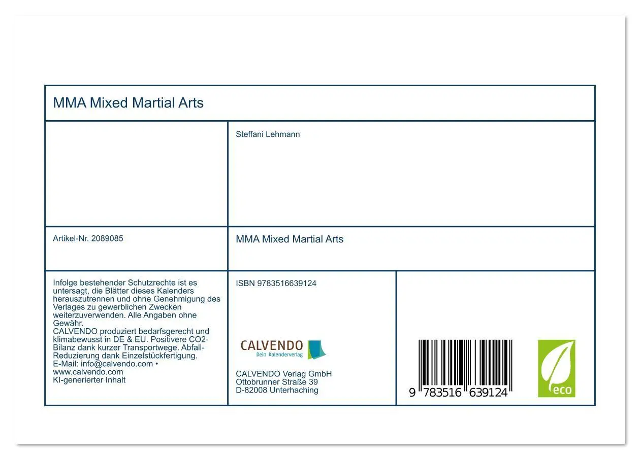 Bild: 9783516639124 | MMA Mixed Martial Arts (Tischkalender 2026 DIN A5 quer), CALVENDO...