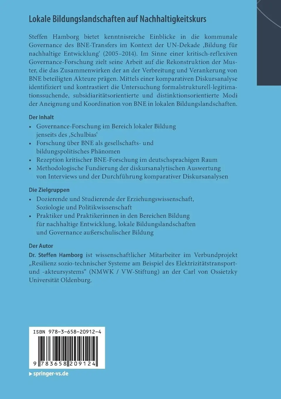 Rückseite: 9783658209124 | Lokale Bildungslandschaften auf Nachhaltigkeitskurs | Steffen Hamborg