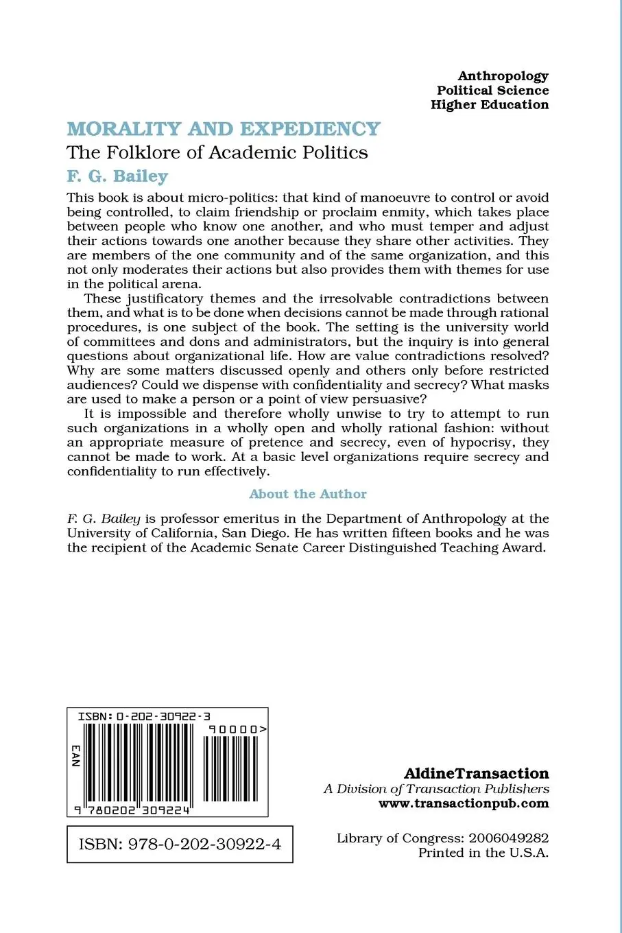 Rückseite: 9780202309224 | Morality and Expediency | The Folklore of Academic Politics | Bailey