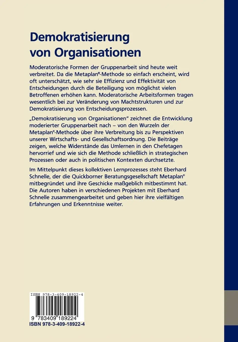Rückseite: 9783409189224 | Demokratisierung von Organisationen | Joachim Freimuth | Taschenbuch