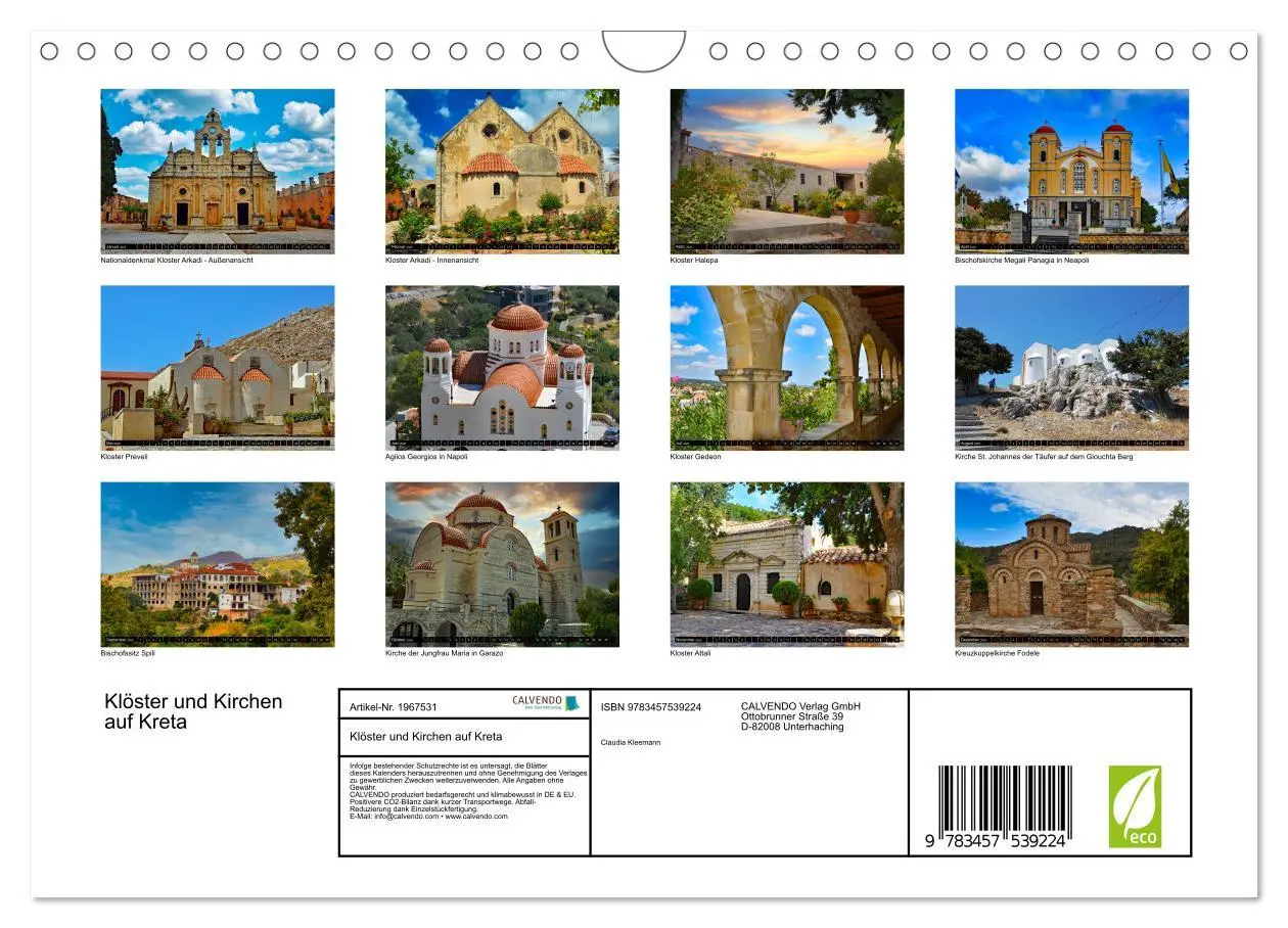 Bild: 9783457539224 | Klöster und Kirchen auf Kreta (Wandkalender 2026 DIN A4 quer),...