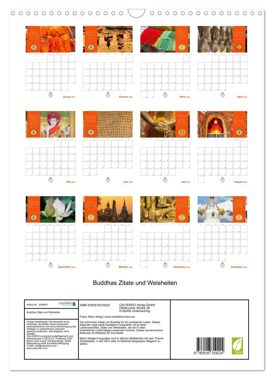 Bild: 9783516319224 | Buddhas Zitate und Weisheiten (Wandkalender 2026 DIN A3 hoch),...