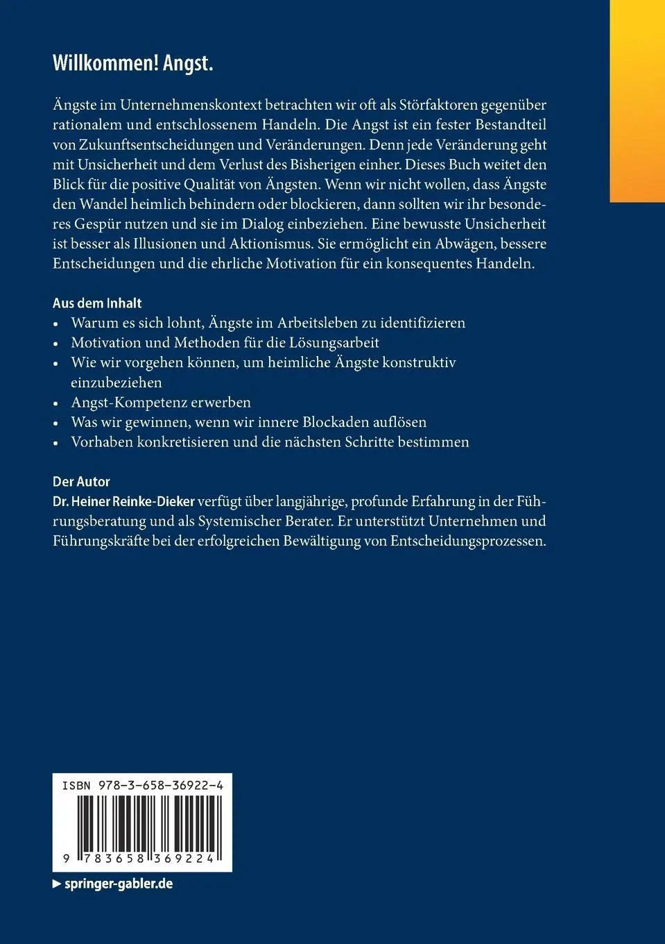 Rückseite: 9783658369224 | Willkommen! Angst. | Heiner Reinke-Dieker | Taschenbuch | xi | Deutsch