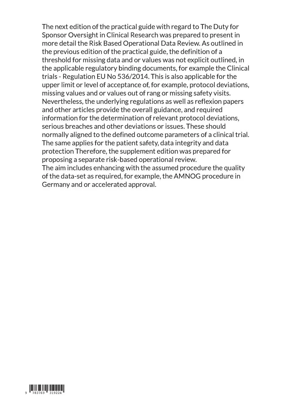 Rückseite: 9783769319224 | Handbook: The Duty for Sponsor Oversight in Clinical Trials | Breiner