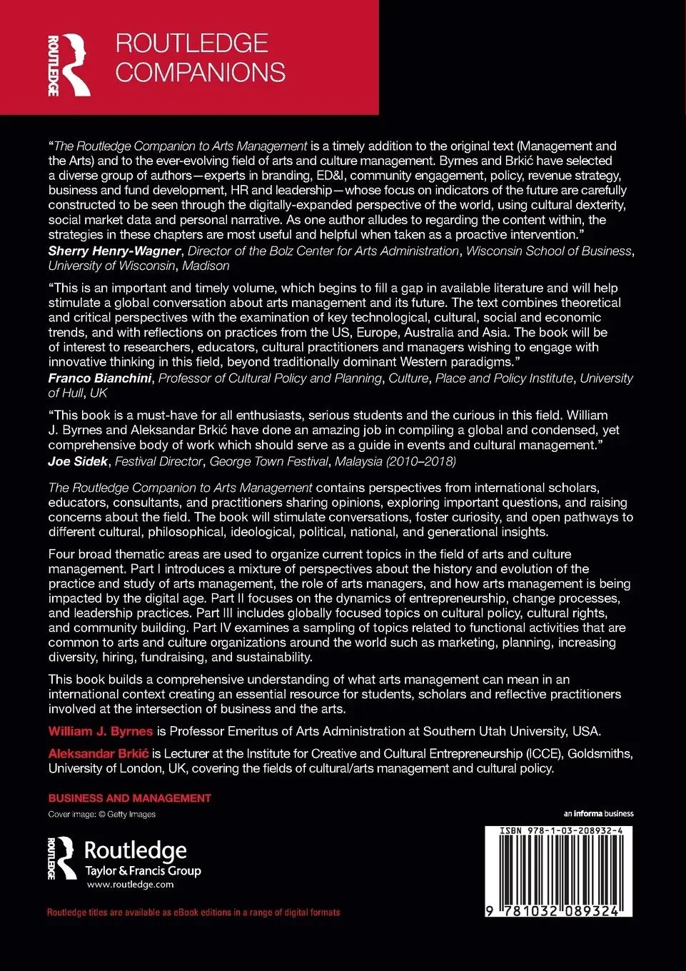 Rückseite: 9781032089324 | The Routledge Companion to Arts Management | William Byrnes (u. a.)