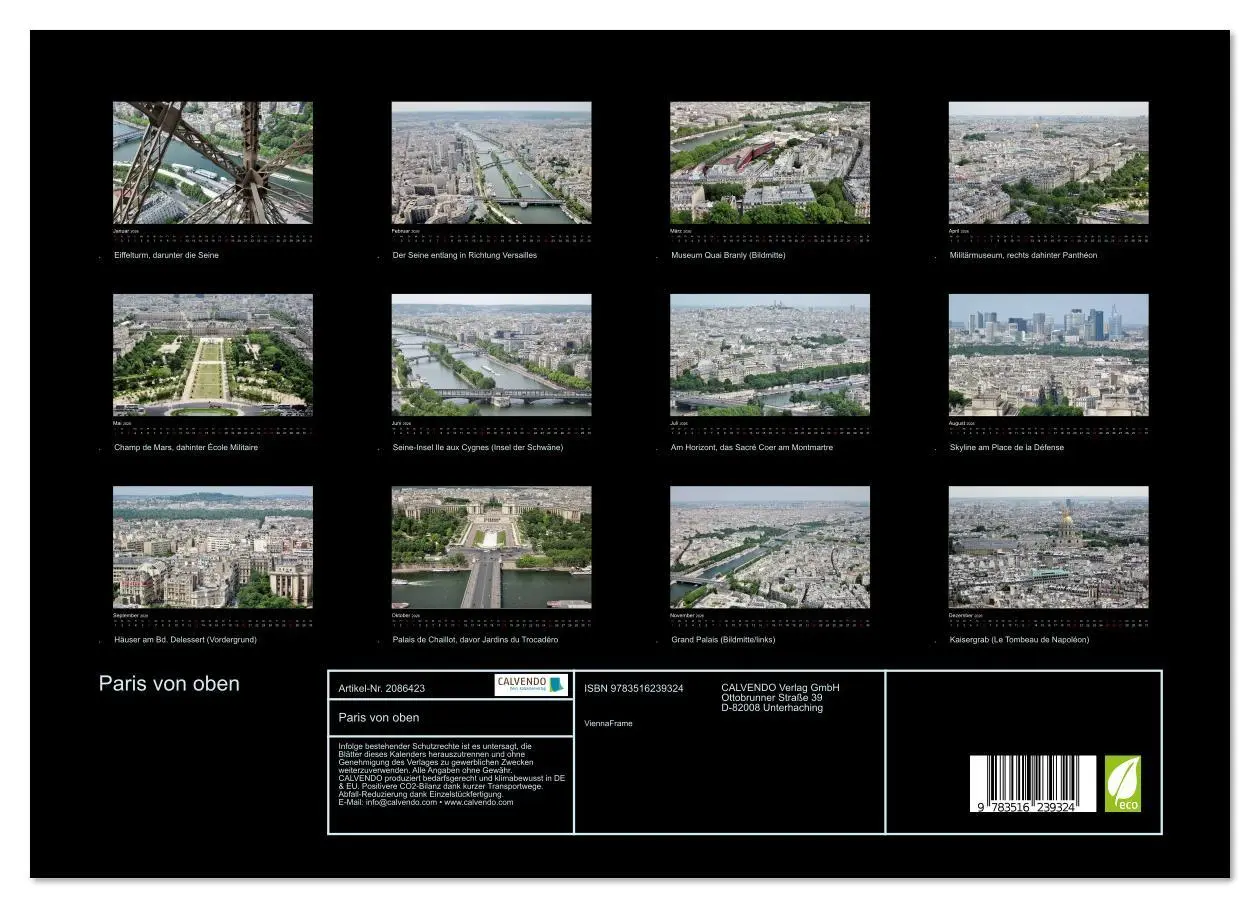 Bild: 9783516239324 | Paris von oben (hochwertiger Premium Wandkalender 2026 DIN A2...