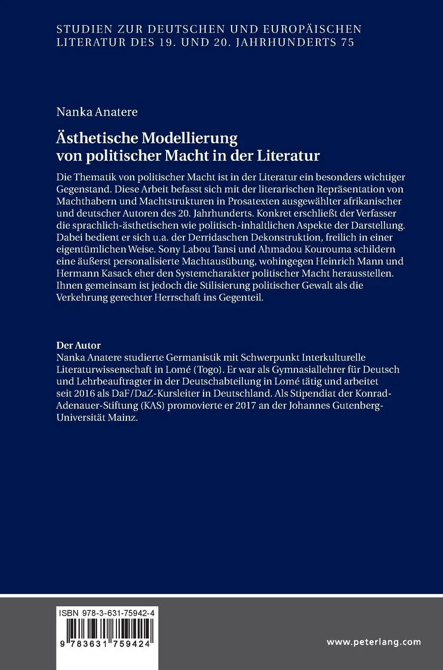 Rückseite: 9783631759424 | Ästhetische Modellierung von politischer Macht in der Literatur | Buch