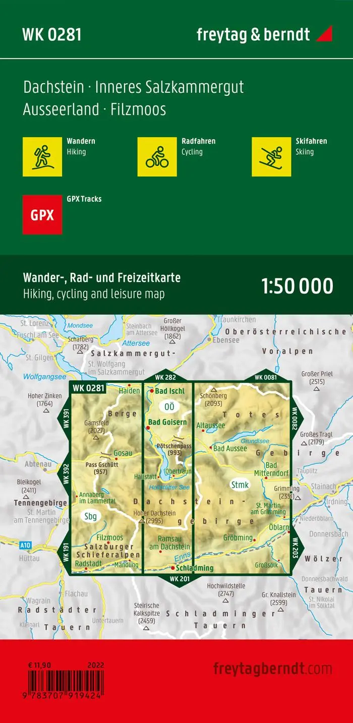 Rückseite: 9783707919424 | freytag &amp; berndt Wanderkarte WK 0281 Dachstein, Inneres...