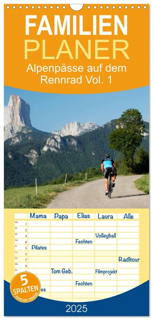 Cover: 9783457119624 | Familienplaner 2025 - Alpenpässe auf dem Rennrad Vol. 1 mit 5...