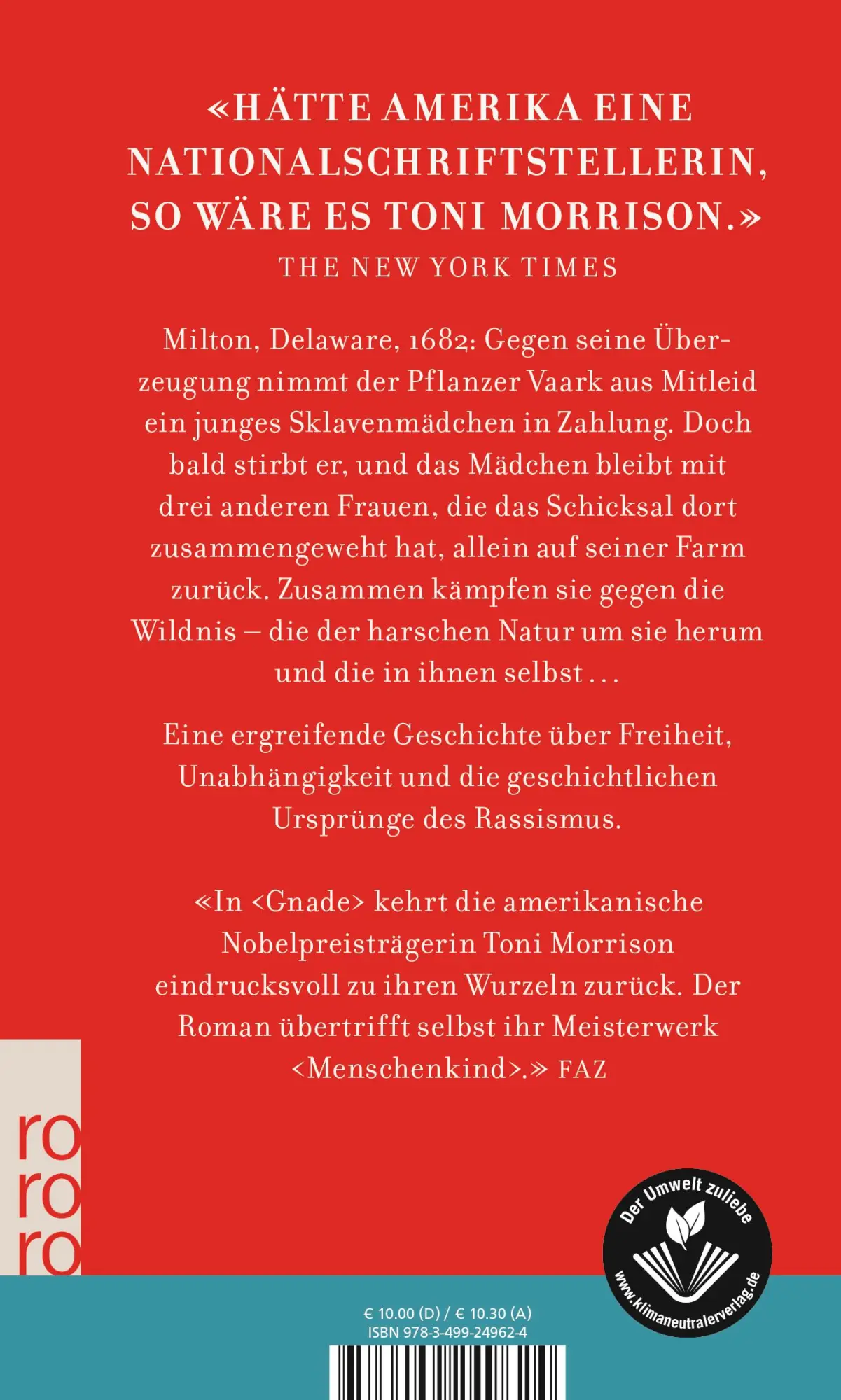 Rückseite: 9783499249624 | Gnade | Toni Morrison | Taschenbuch | 218 S. | Deutsch | 2011