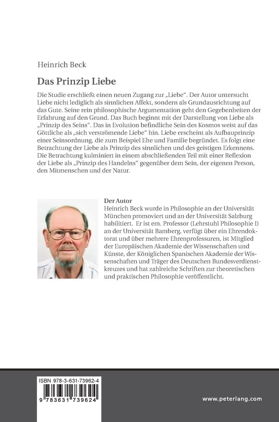 Rückseite: 9783631739624 | Das Prinzip Liebe | Ein philosophischer Entwurf | Heinrich Beck | Buch