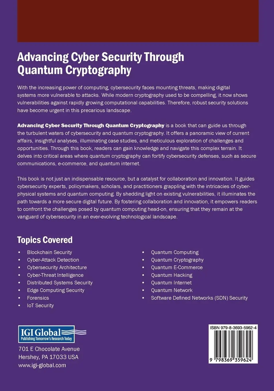 Rückseite: 9798369359624 | Advancing Cyber Security Through Quantum Cryptography | Taschenbuch