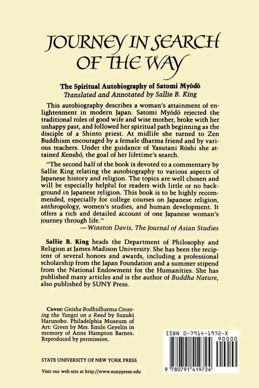 Rückseite: 9780791419724 | Journey in Search of the Way | Sallie B. King | Taschenbuch | Englisch