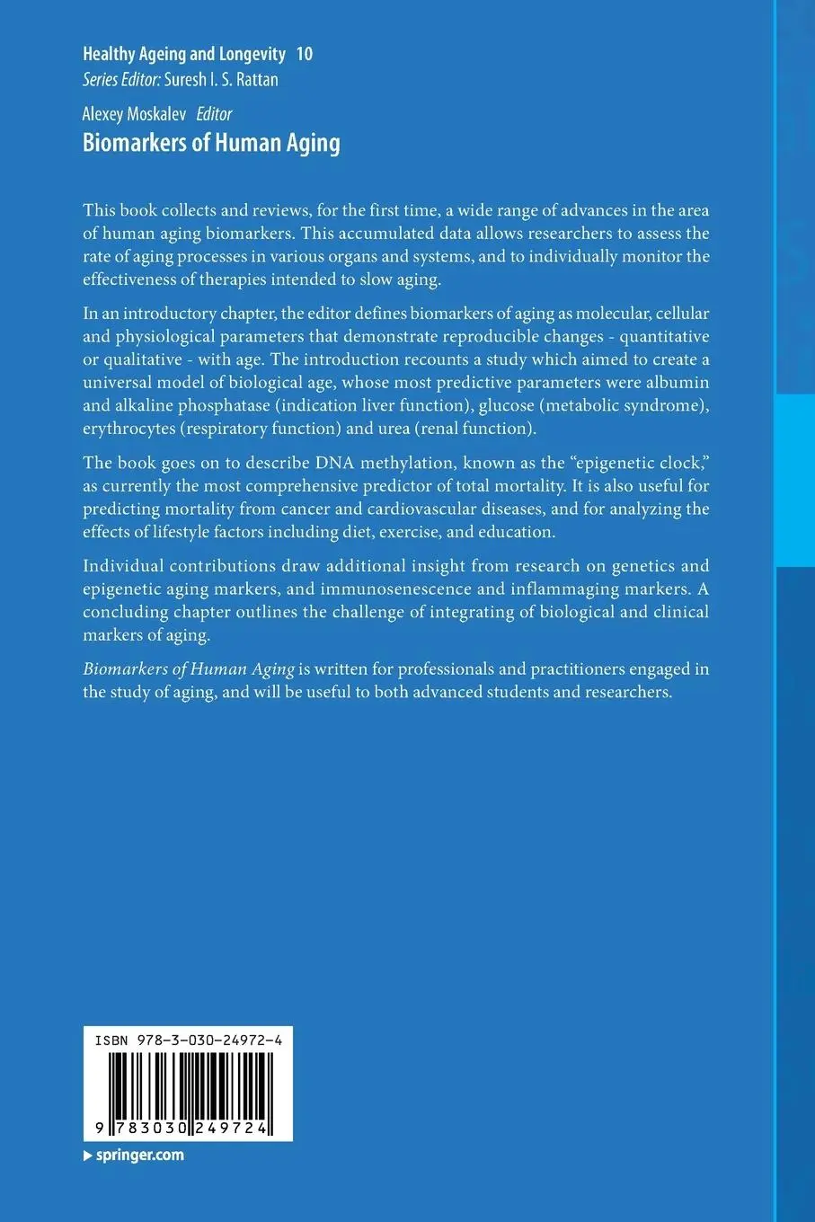 Rückseite: 9783030249724 | Biomarkers of Human Aging | Alexey Moskalev | Taschenbuch | vii | 2020