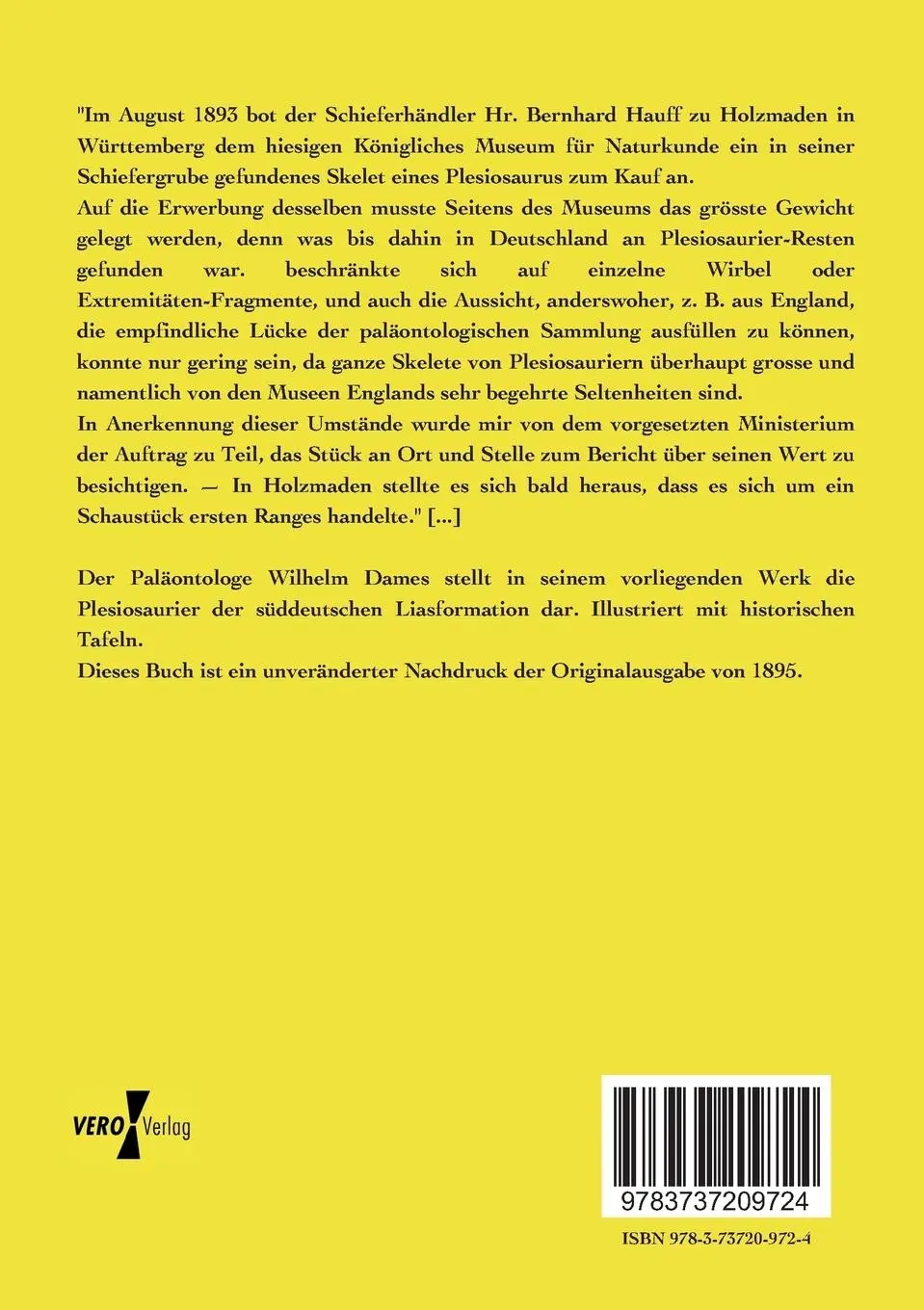 Rückseite: 9783737209724 | Die Plesiosaurier der süddeutschen Liasformation | Wilhelm Dames