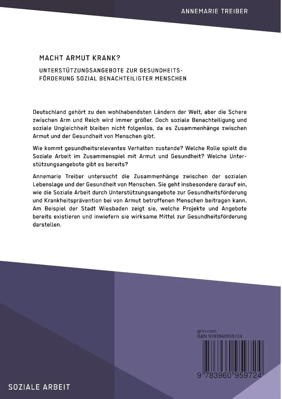 Rückseite: 9783960959724 | Macht Armut krank? Unterstützungsangebote zur Gesundheitsförderung...