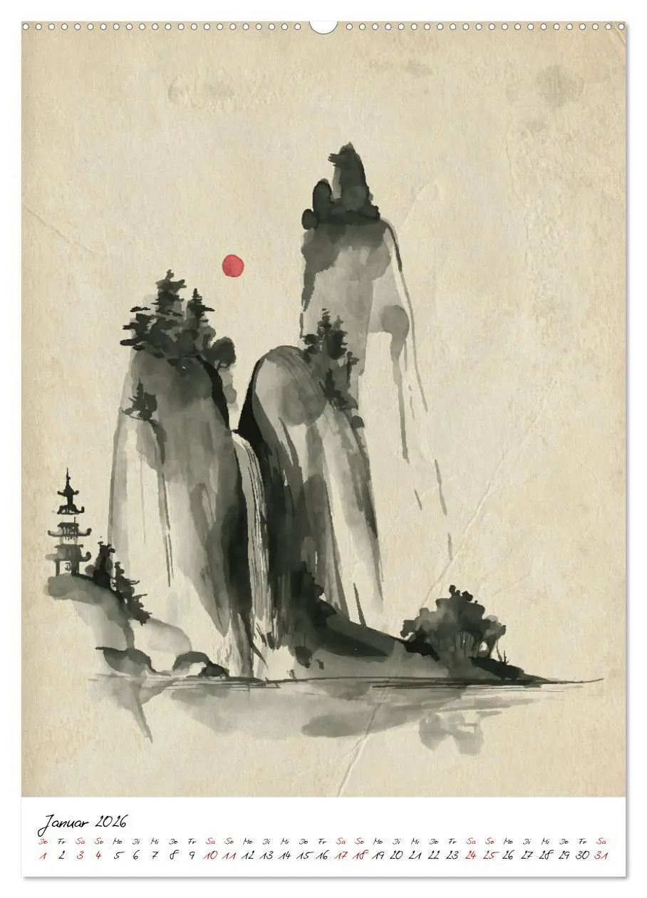 Bild: 9783516359824 | Sumi-e Kunst im japanischen Stil (Wandkalender 2026 DIN A2 hoch),...