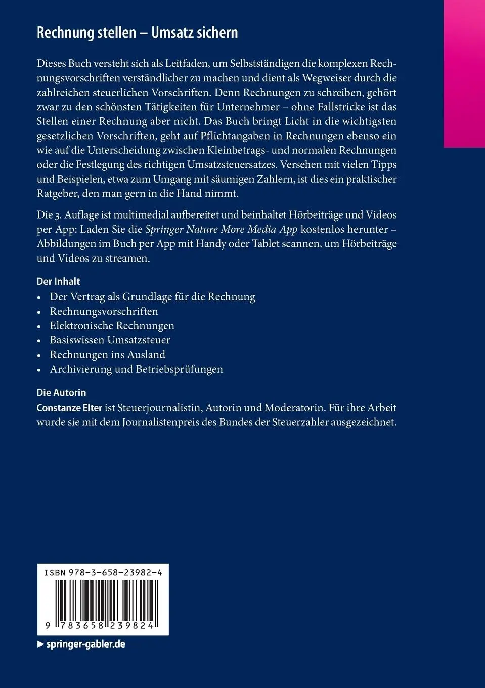 Rückseite: 9783658239824 | Rechnung stellen - Umsatz sichern | Praxistipps für Selbstständige
