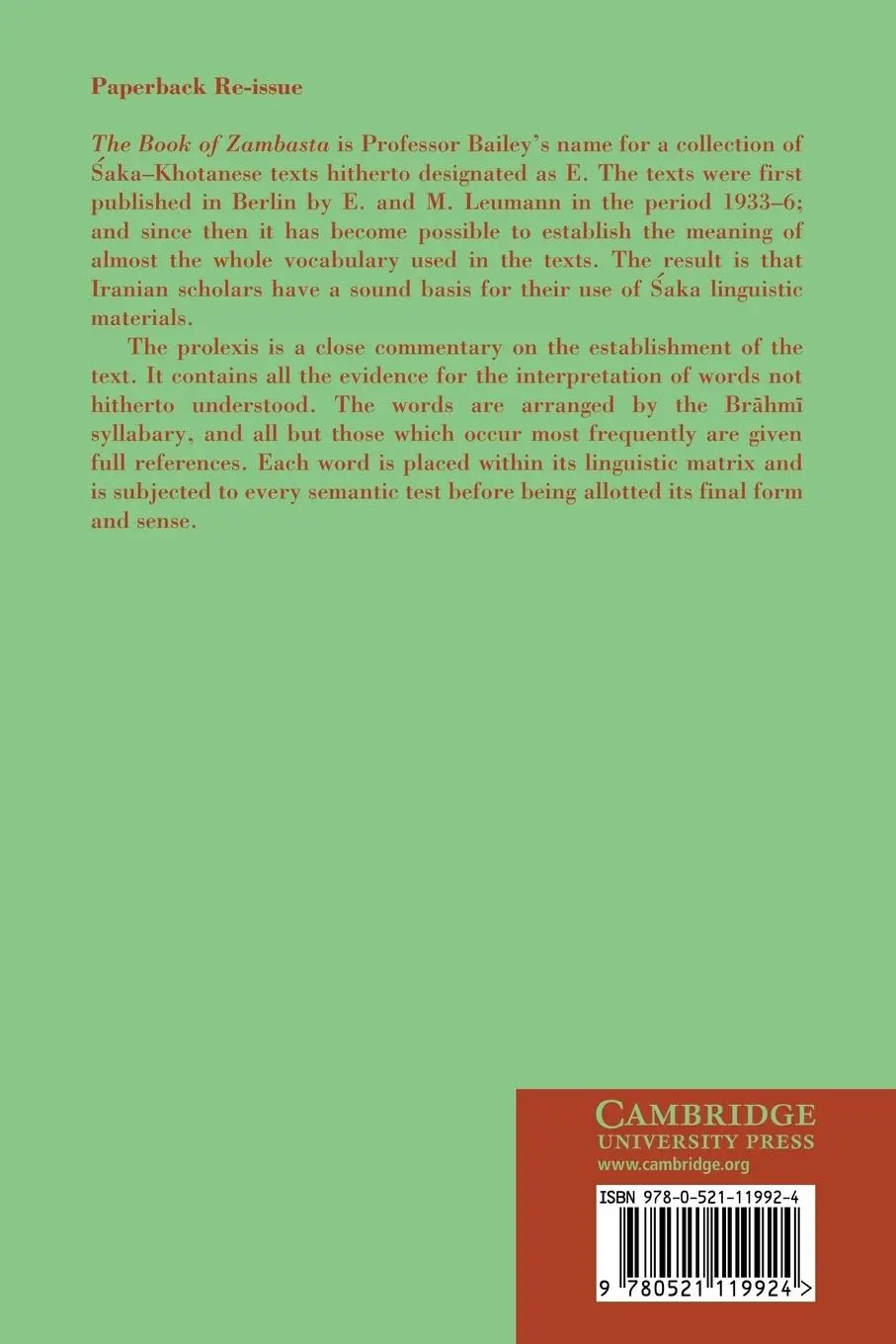 Rückseite: 9780521119924 | Indo-Scythian Studies, Volume VI | Harold Walter Bailey | Taschenbuch