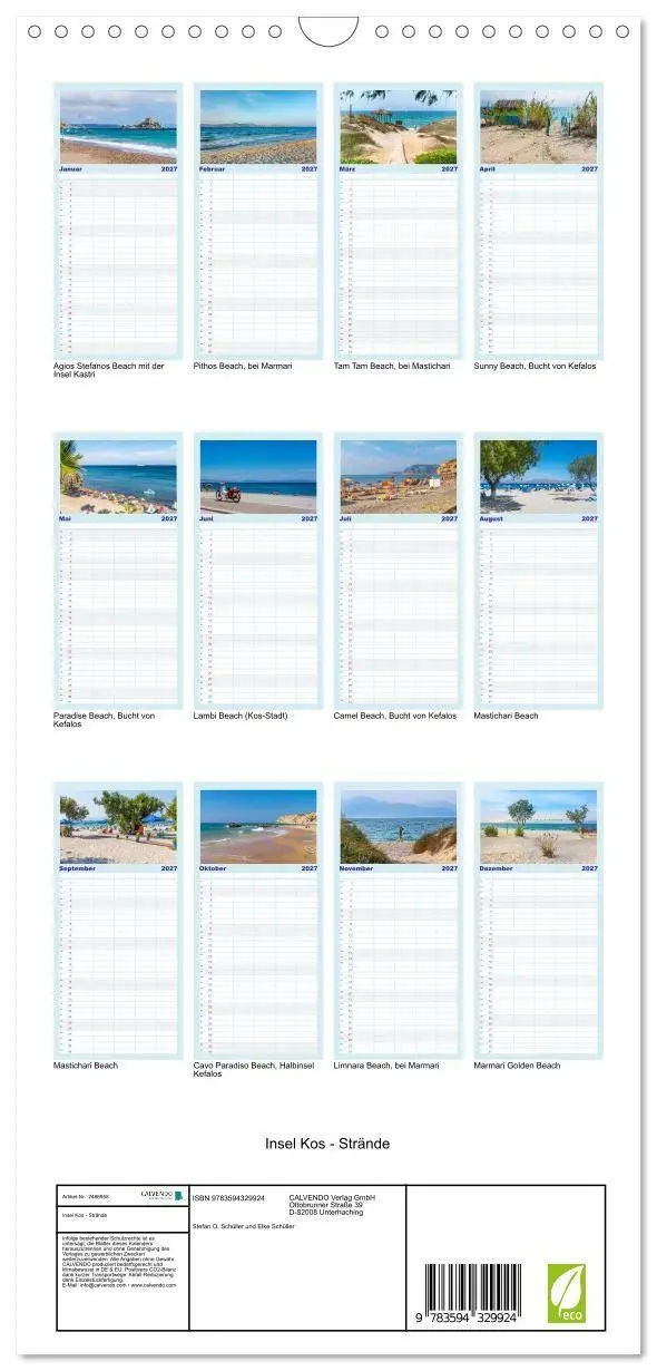 Bild: 9783594329924 | Familienplaner 2027 - Insel Kos - Strände mit 5 Spalten...