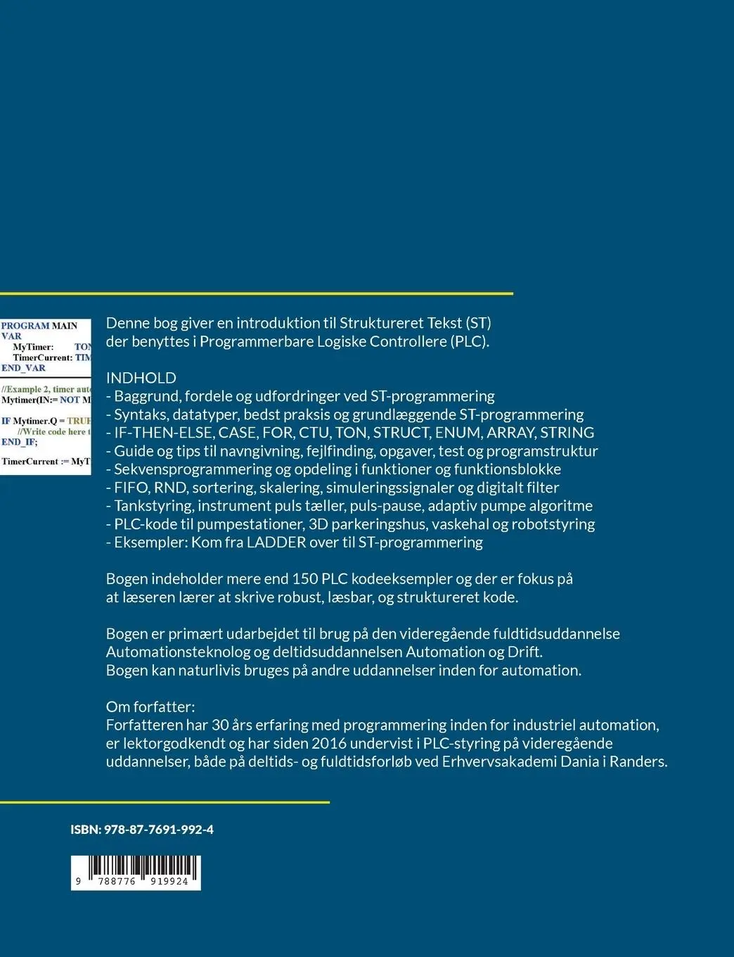 Rückseite: 9788776919924 | PLC styring med Structured Text (ST), V4 | Tom Mejer Antonsen | Buch
