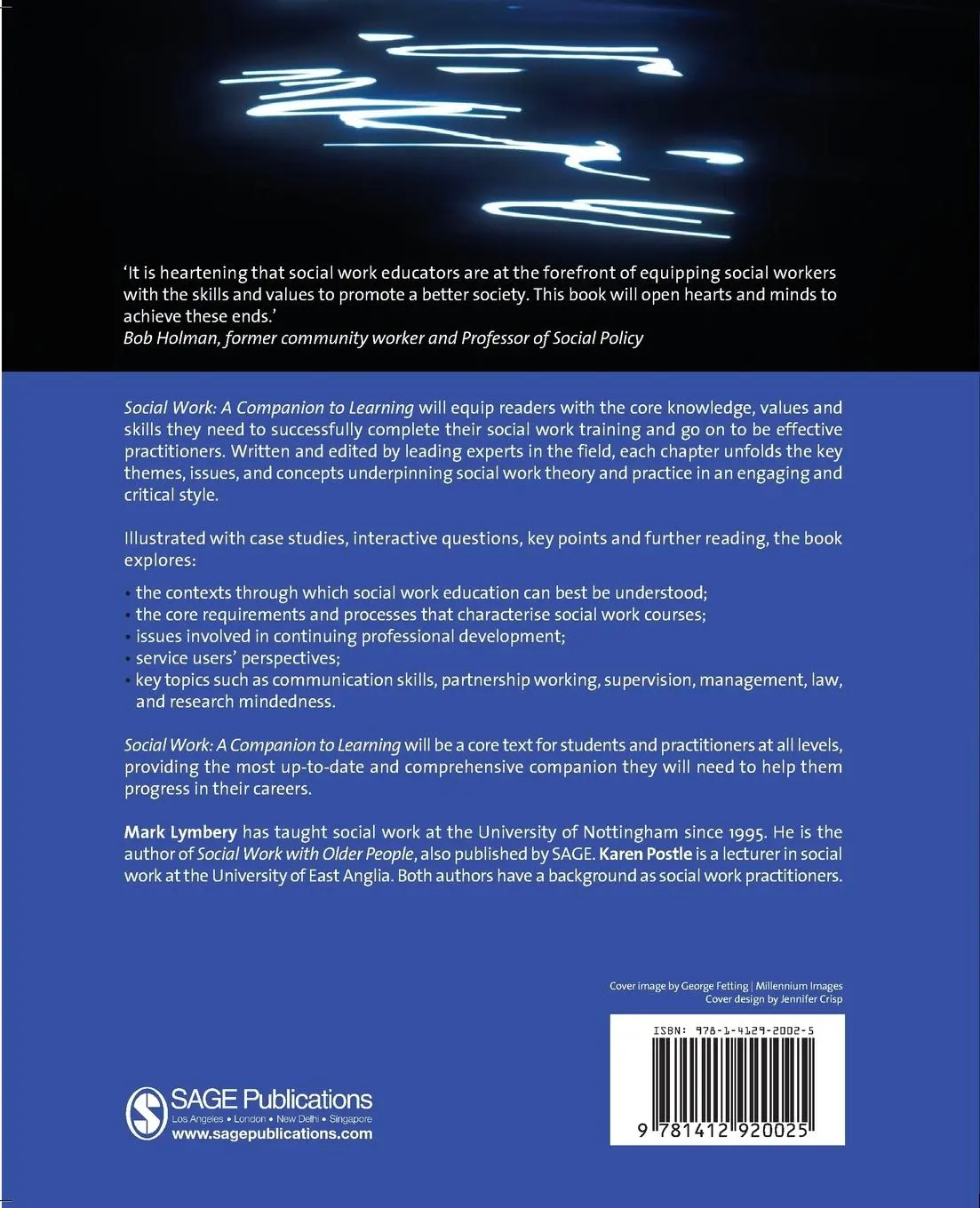 Rückseite: 9781412920025 | Social Work | A Companion to Learning | Mark E F Lymbery (u. a.)