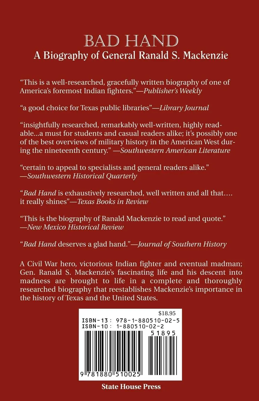 Rückseite: 9781880510025 | Bad Hand | A Biography of General Ranald S. MacKenzie | Robinson