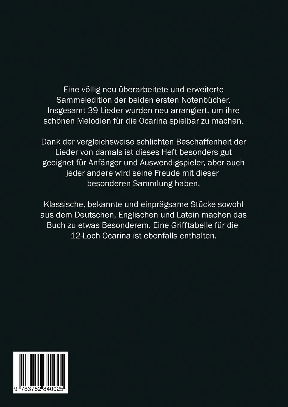 Rückseite: 9783752840025 | Sammelband: Mittelalterliche Lieder für 12-Loch Ocarina | Scharler